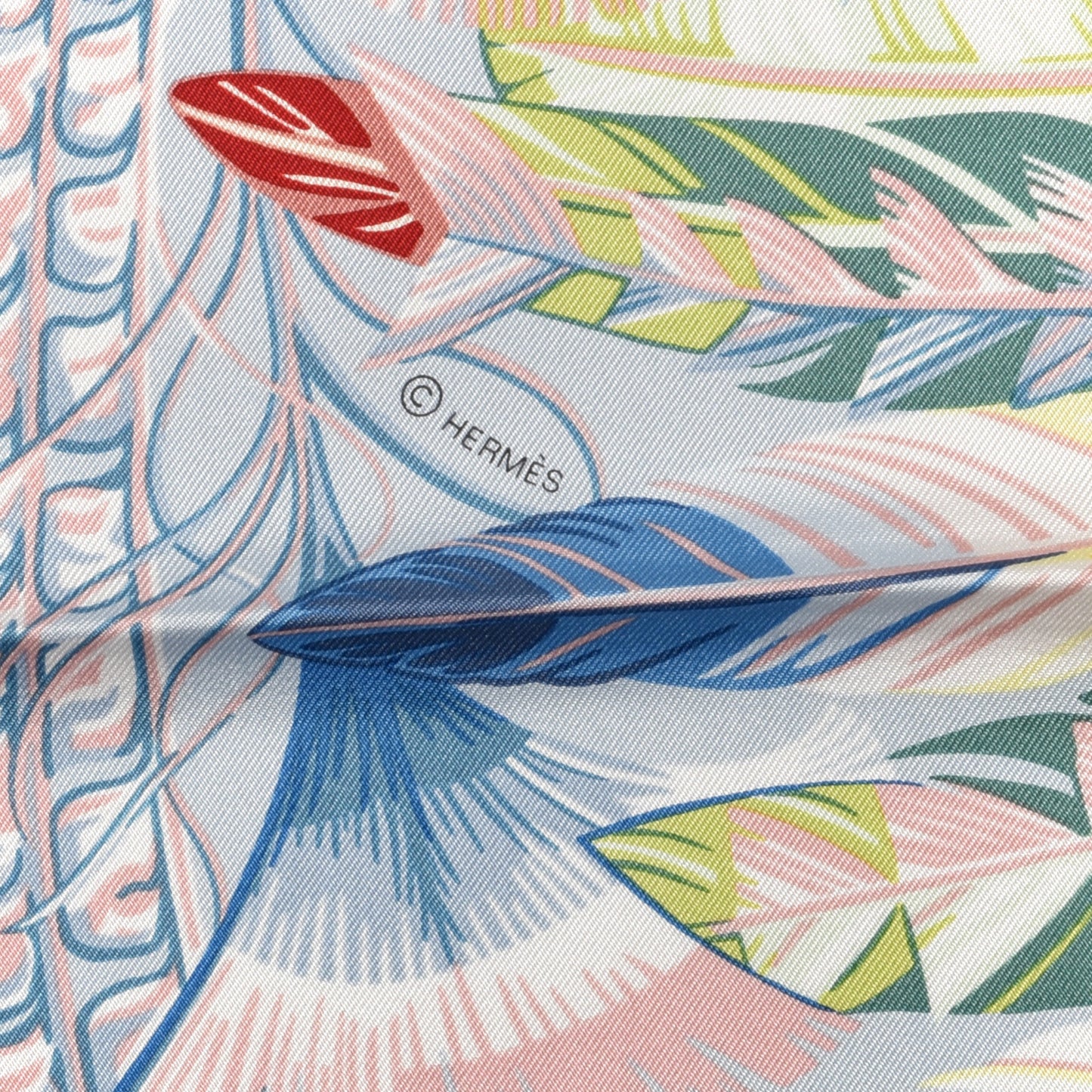Silk Danse Pacifique Scarf 90 Bleu Ciel Vert Jaune Vif