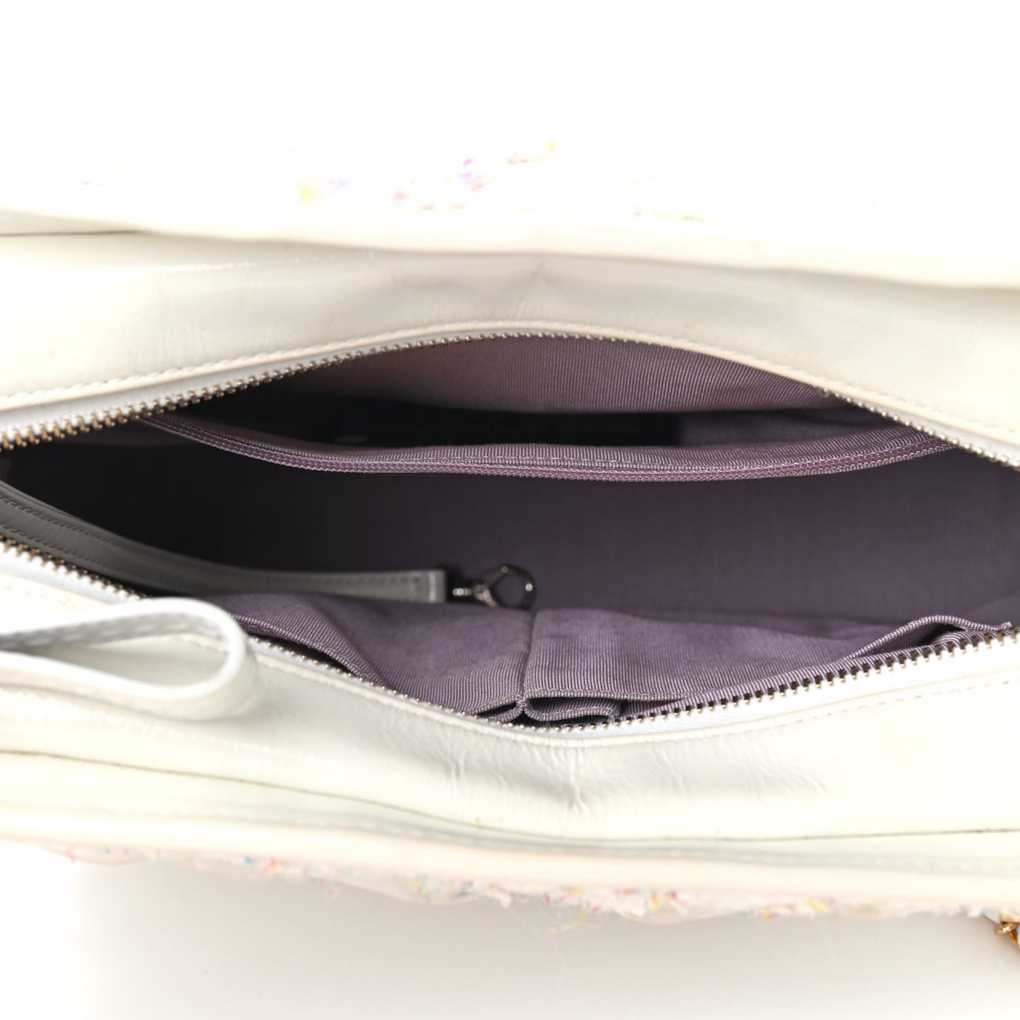 Tweed PVC Patent Chevron Quilted Medium Gabrielle Hobo White