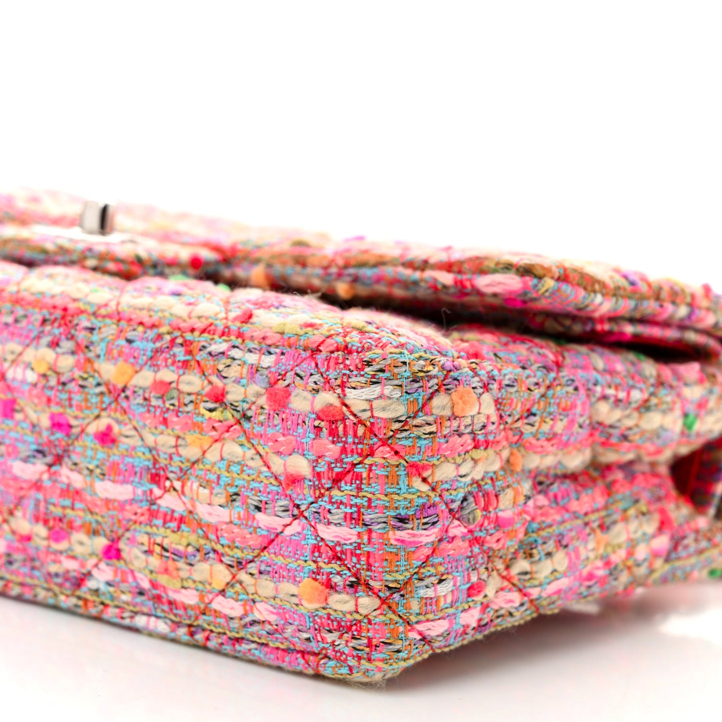 Tweed Quilted Medium Double Flap Pink