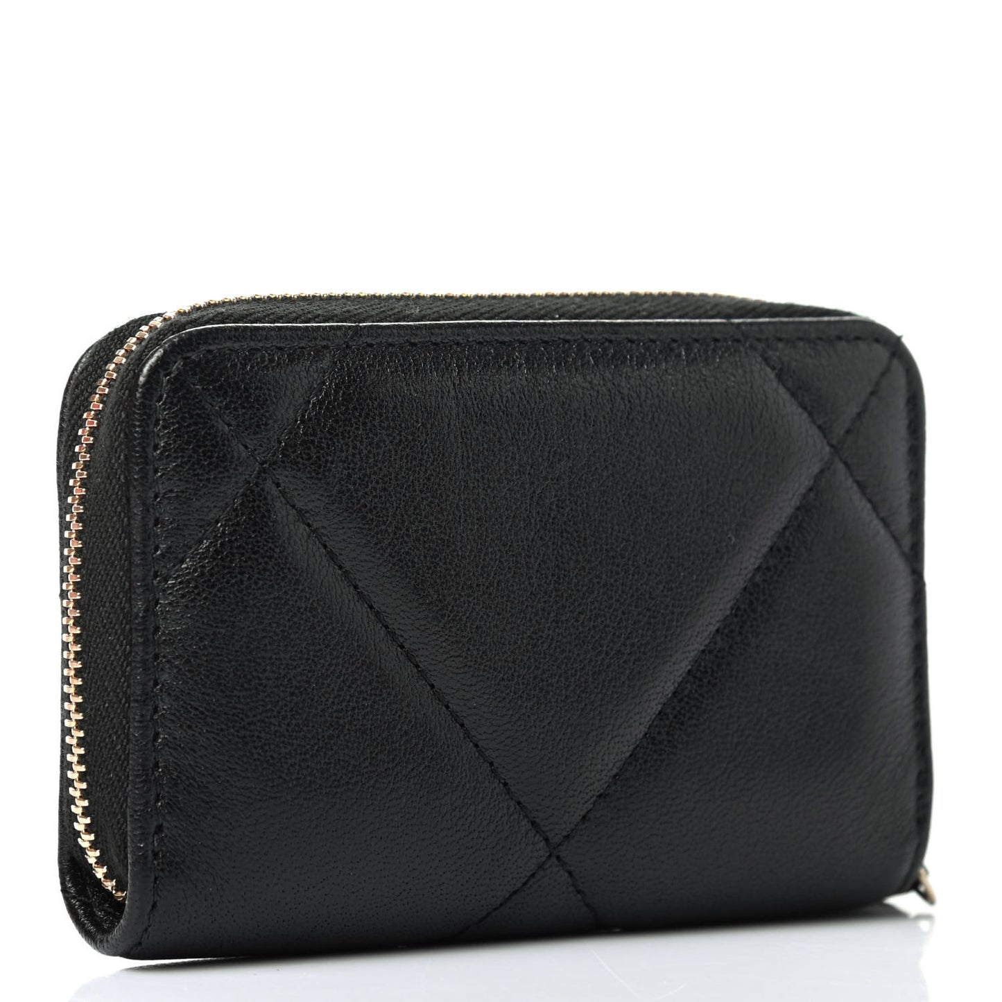 Goatskin Quilted Chanel 19 Zip Around Coin Purse Wallet Black
