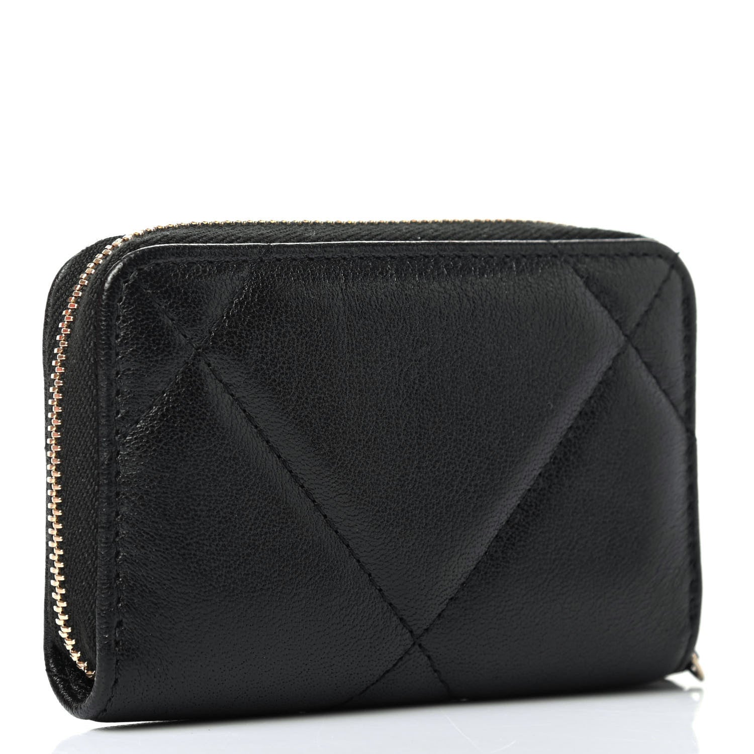 Chanel Goatskin Quilted Chanel 19 Zip Around Coin Purse Wallet Black 2 of 4