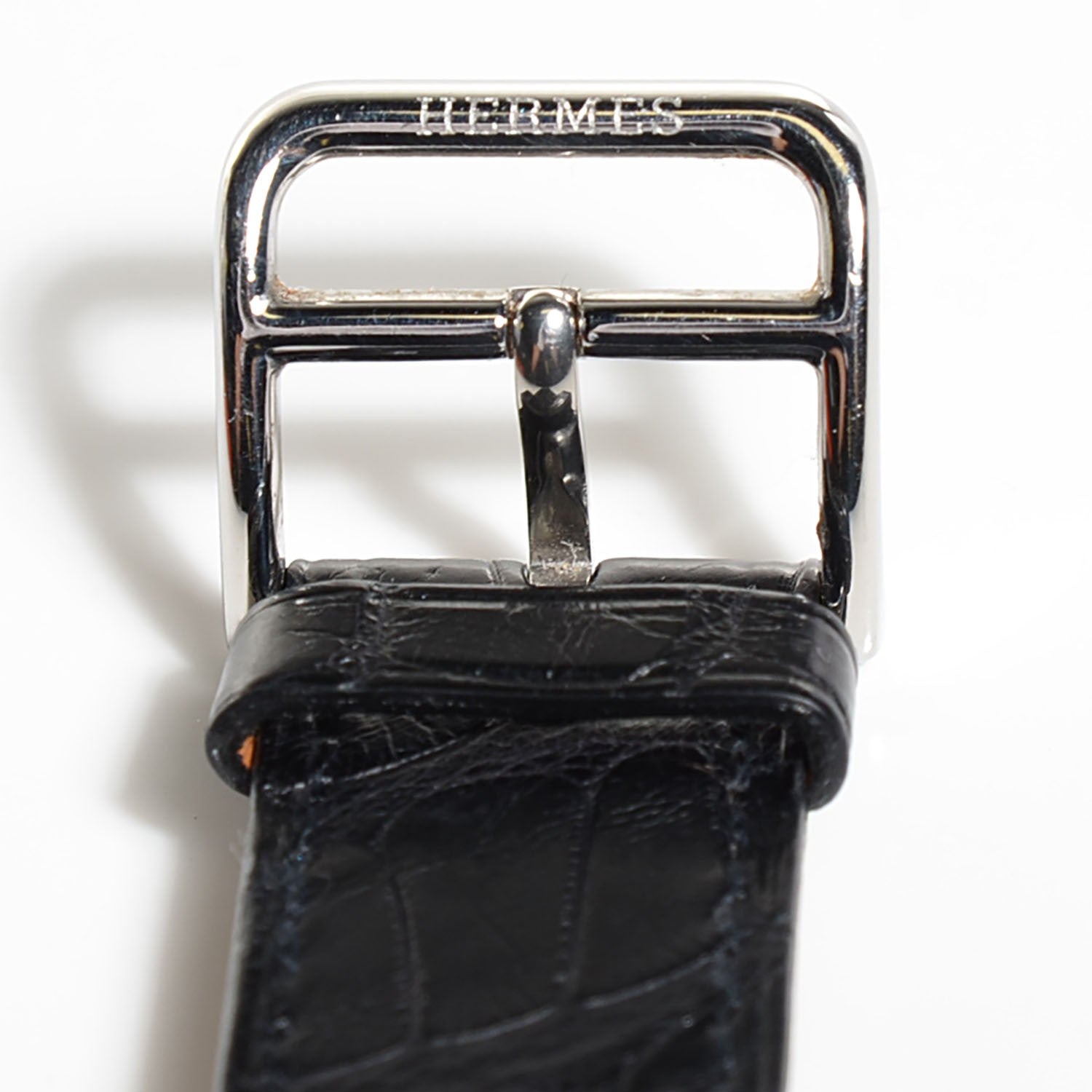 Hermes Shiny Porosus Crocodile 26mm SS Belt Quartz Watch Noir and Rouge Vif 13 of 13