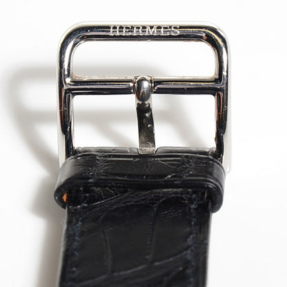 Hermes Shiny Porosus Crocodile 26mm SS Belt Quartz Watch Noir and Rouge Vif 13 of 13