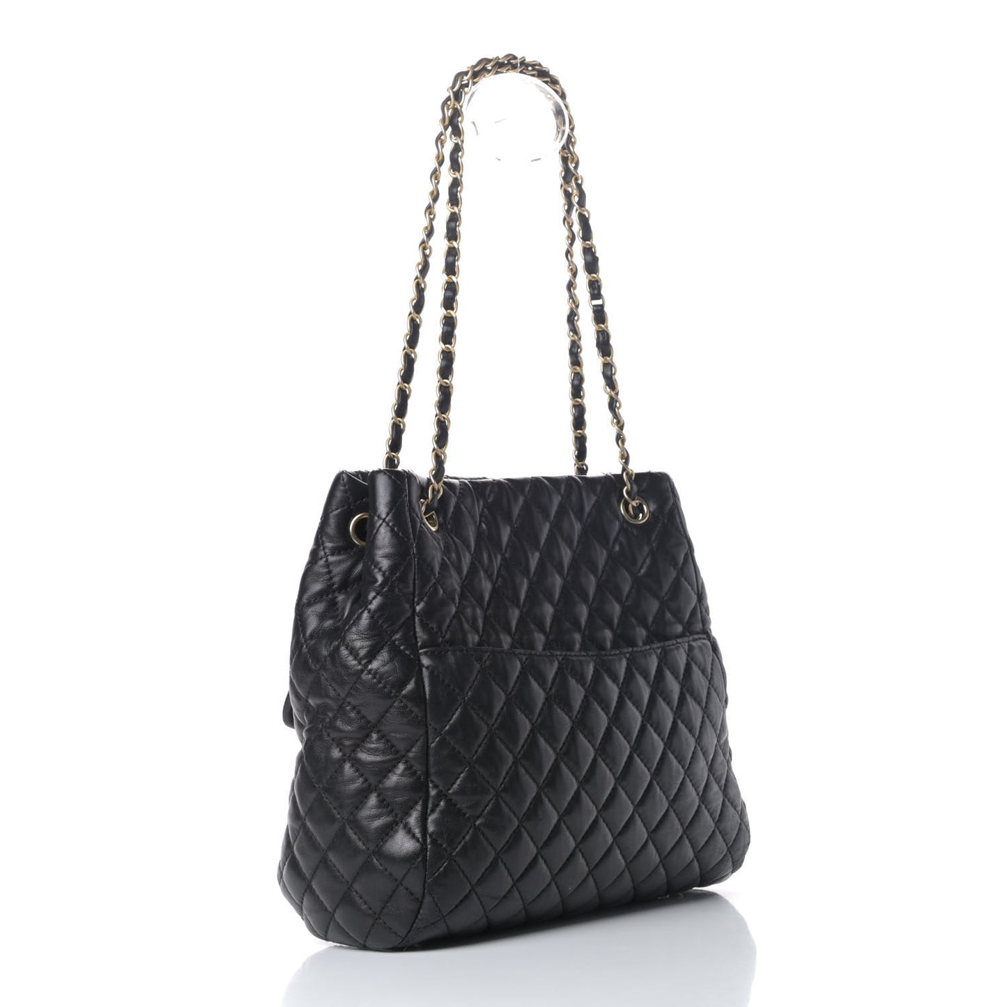 Lambskin Quilted Large Fluffy CC Shopping Tote Black