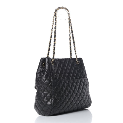 Chanel Lambskin Quilted Large Fluffy CC Shopping Tote Black 2 of 6