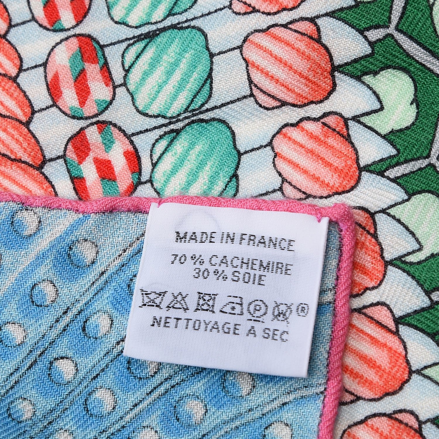 Hermes Cashmere Silk Parures De Samourais Shawl 140 Blanc Turquoise Vert 3 of 9