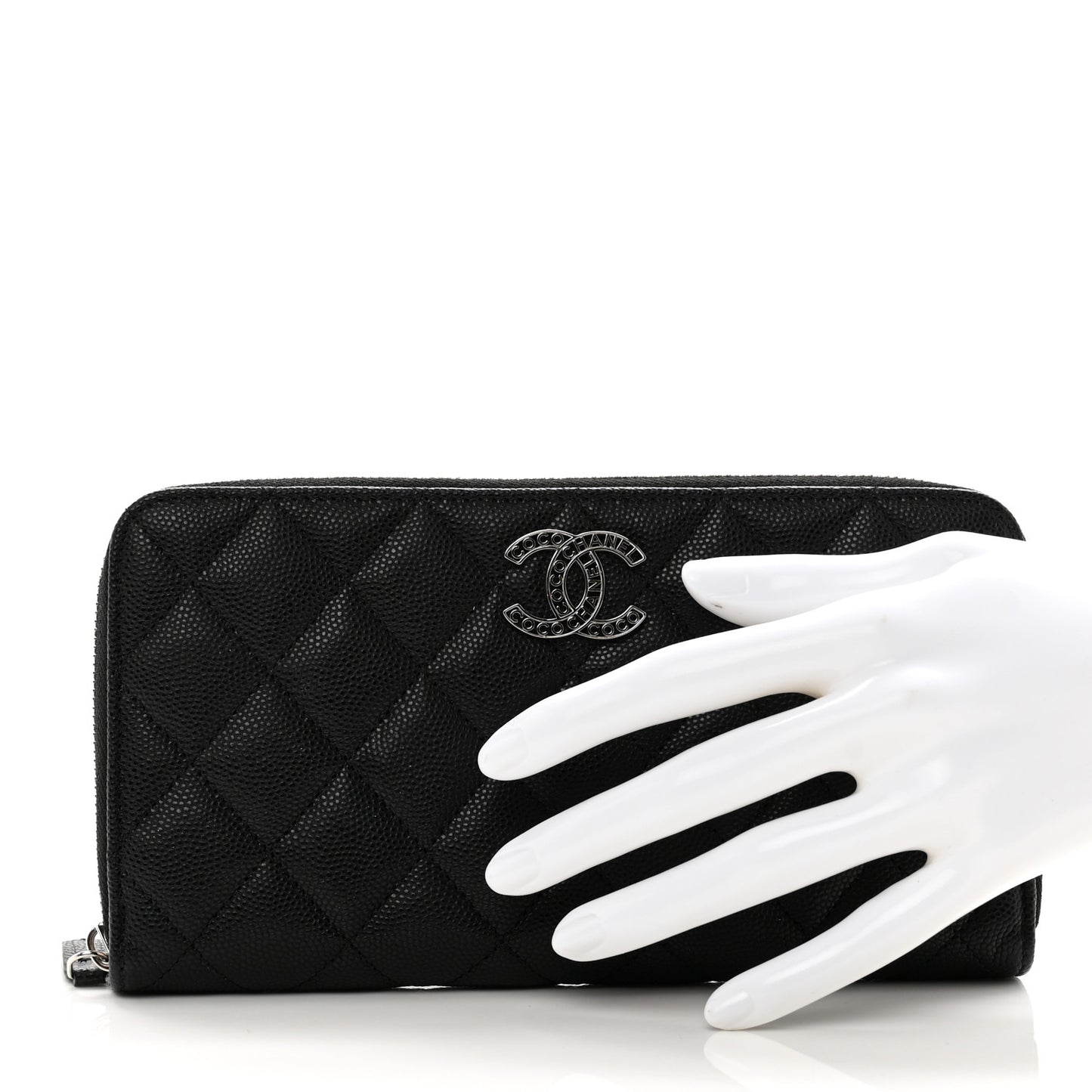 Caviar Quilted CC Logo Long Zipped Wallet Black