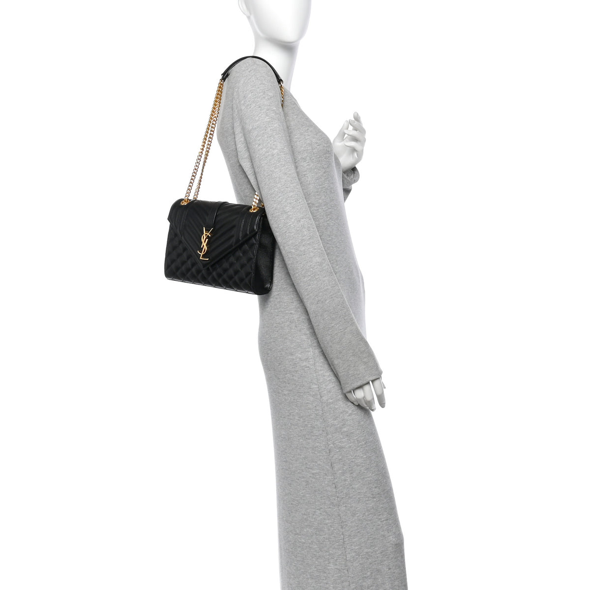 Saint Laurent Grain De Poudre Textured Mixed Matelasse Triquilt Medium Monogram Satchel Black 2 of 9