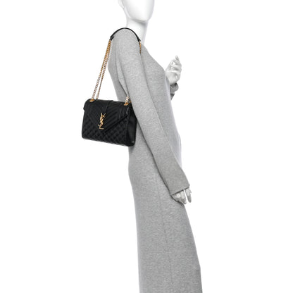 Saint Laurent Grain De Poudre Textured Mixed Matelasse Triquilt Medium Monogram Satchel Black 2 of 9