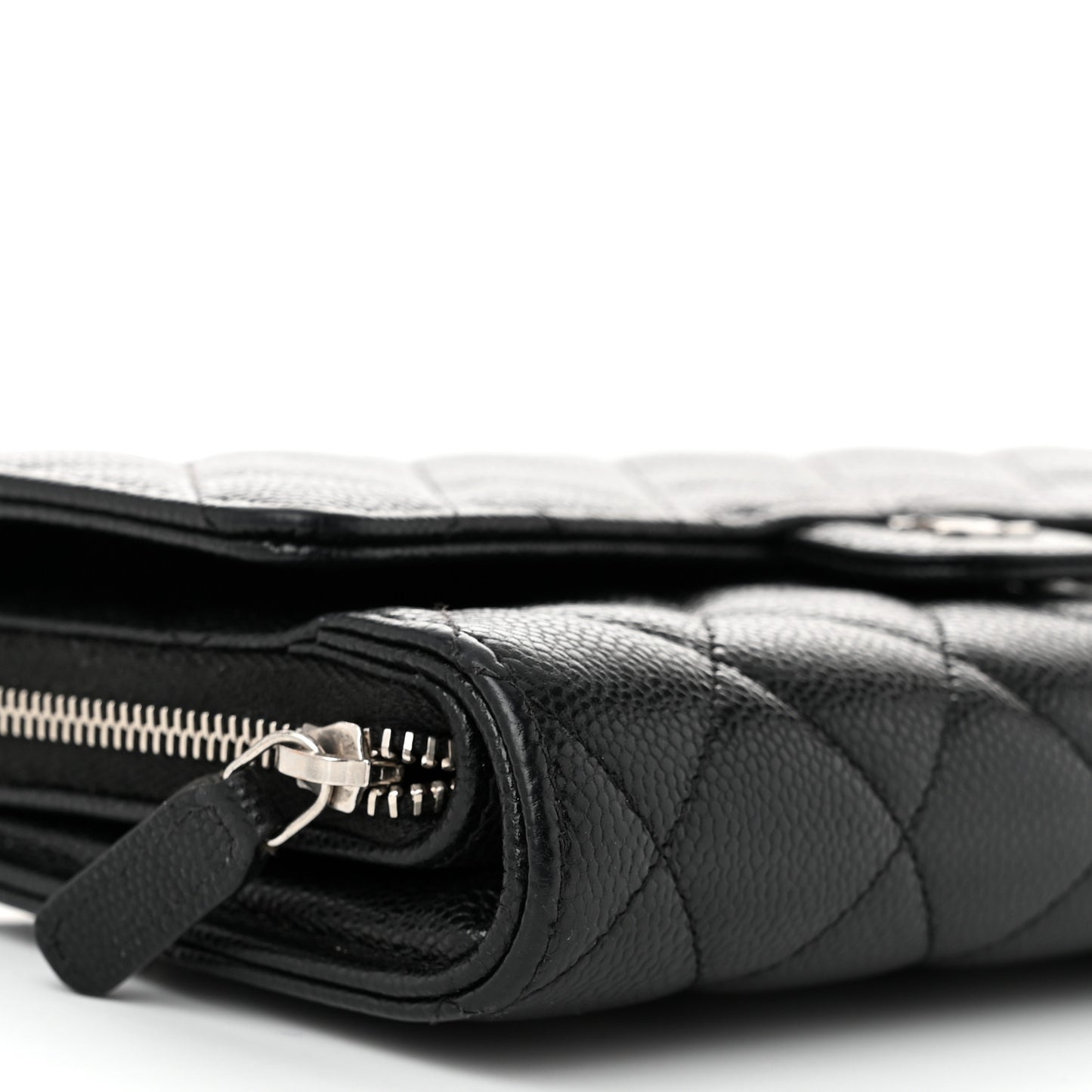 Caviar Quilted Phone Holder Wallet on Removable Chain Black