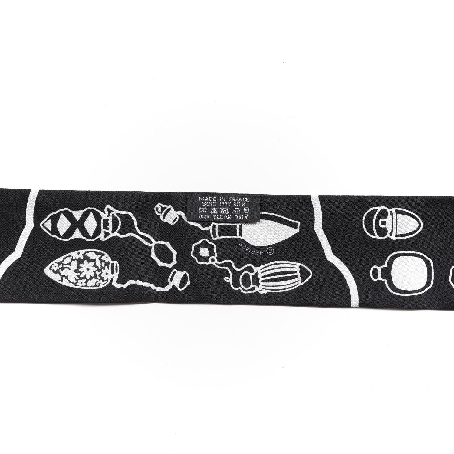Hermes Silk Les Flacons Bandana Twilly Prune Black White 2 of 4