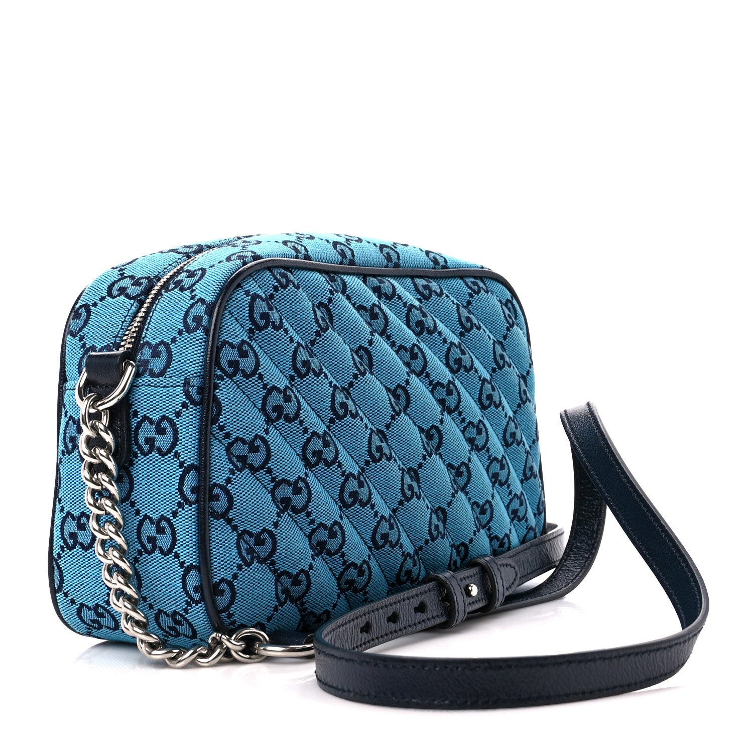 Gucci Monogram Multicolor Matelasse Diagonal Small GG Marmont Chain Shoulder Bag Light Blue 2 of 10