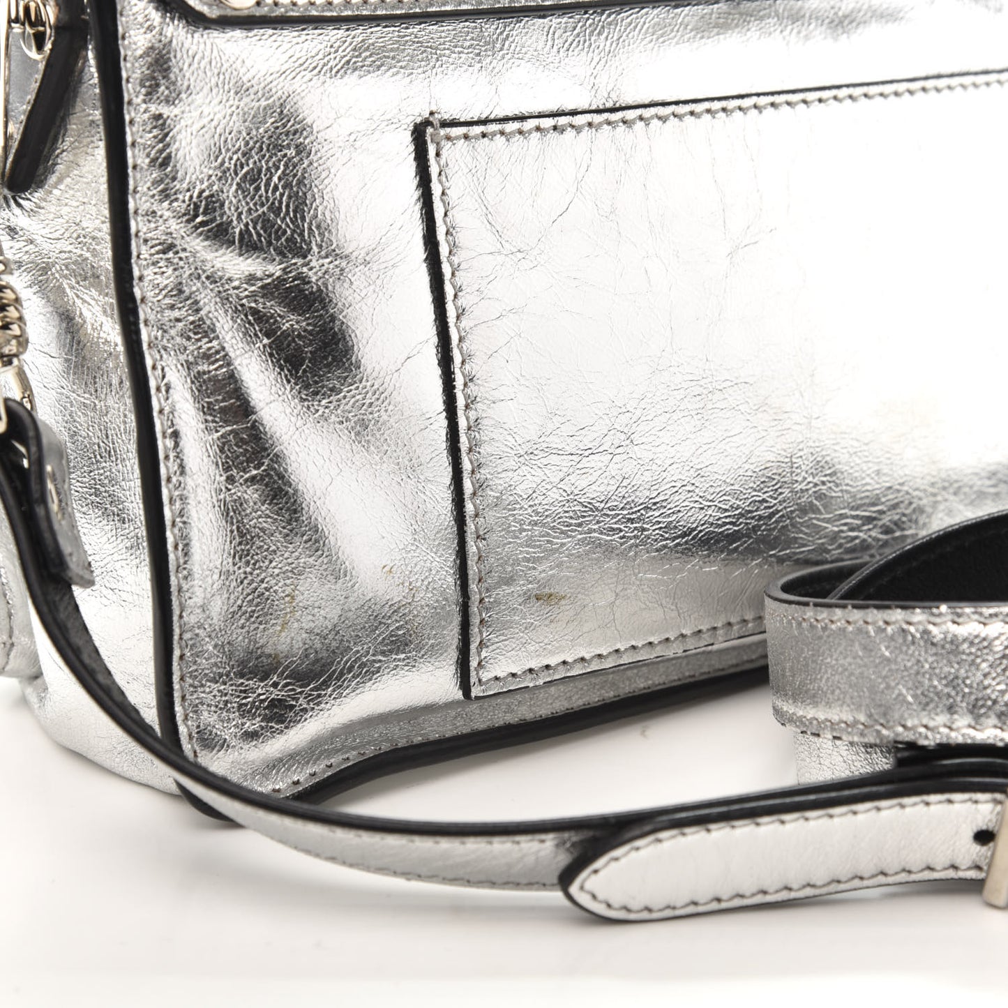 Metallic Lambskin PS1 Tiny Satchel Silver