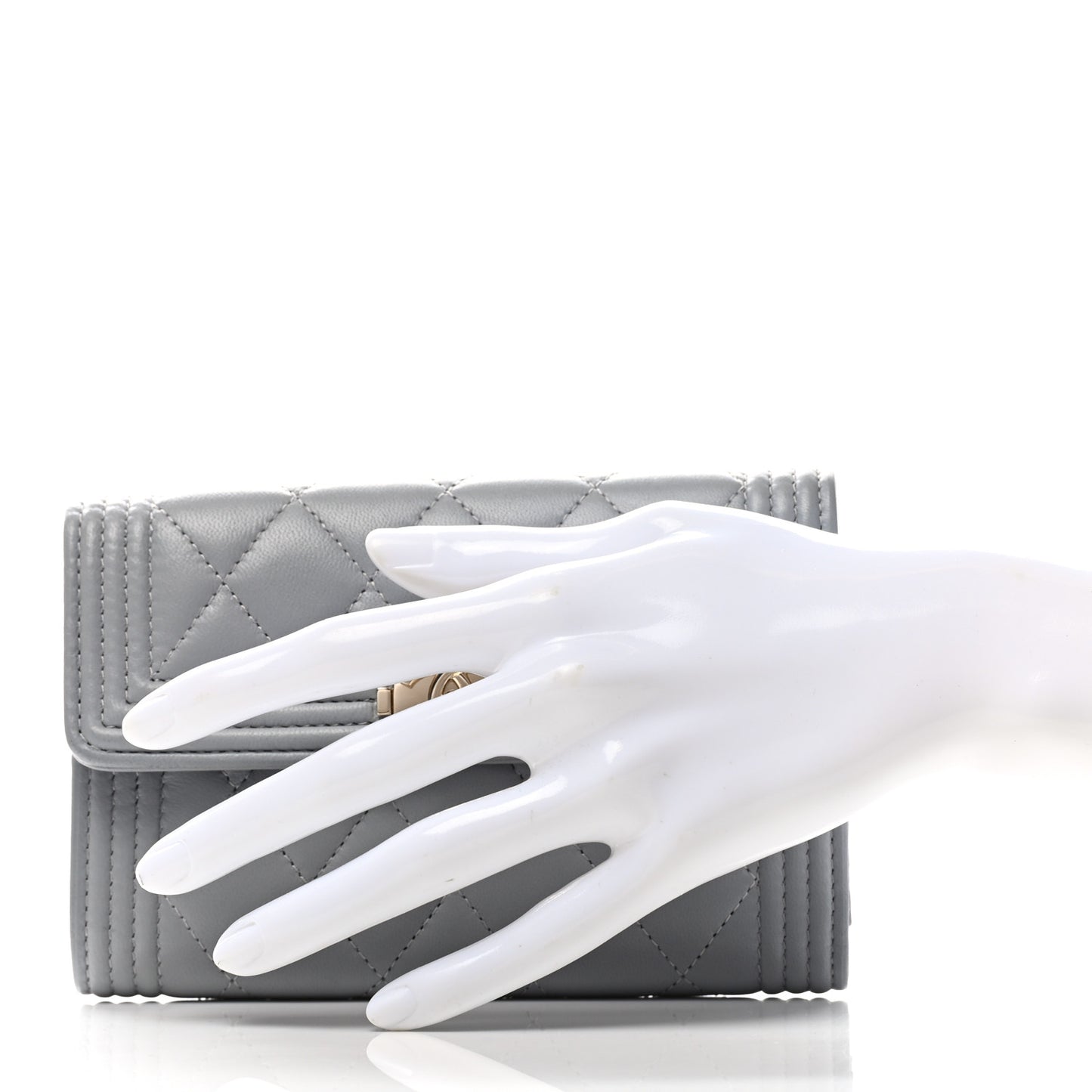 Lambskin Quilted Medium Boy Flap Wallet Grey