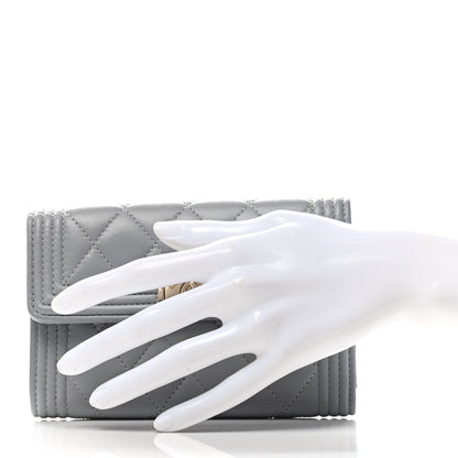 Chanel Lambskin Quilted Medium Boy Flap Wallet Grey 2 of 8