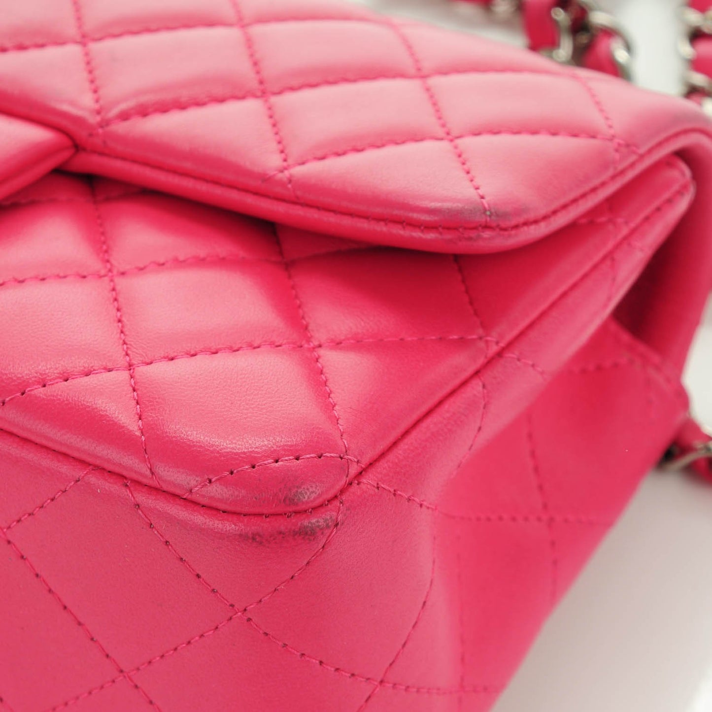 Lambskin Quilted Mini Rectangular Flap Dark Pink
