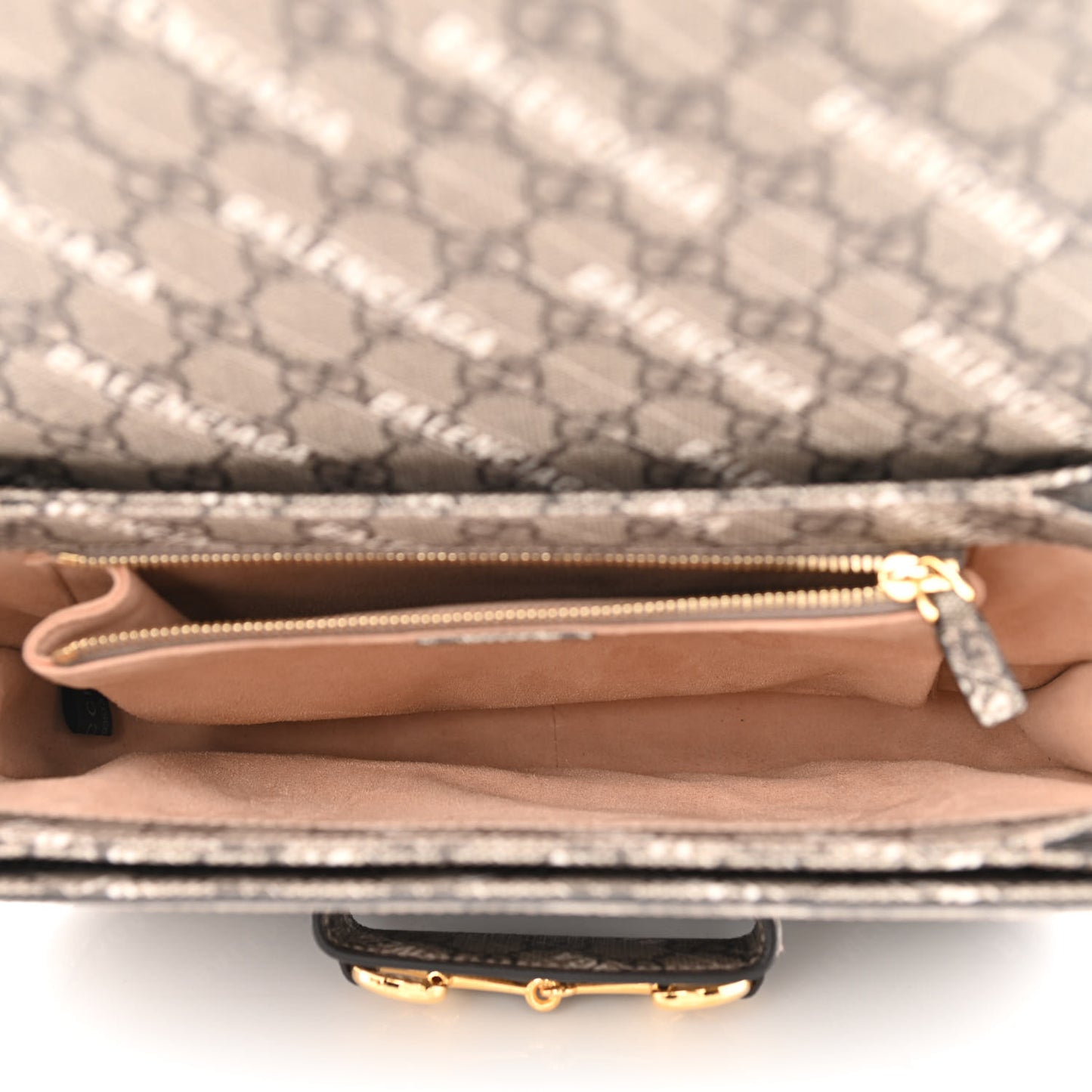 X BALENCIAGA GG Supreme Monogram Logo Print Horsebit 1955 Shoulder Bag Beige Ebony