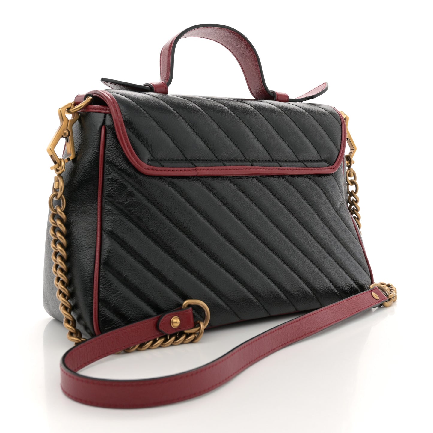 Vintage Effect Calfskin Matelasse Diagonal Small Torchon GG Marmont Top Handle Shoulder Bag Black Romantic Cherry