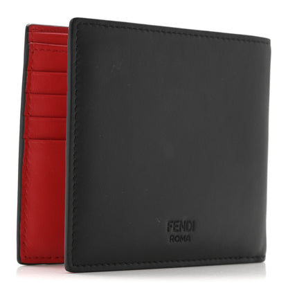 Fendi Vitello Century Monster Eyes Inlay Bi-Fold Wallet Black Giallo Rosso 3 of 9