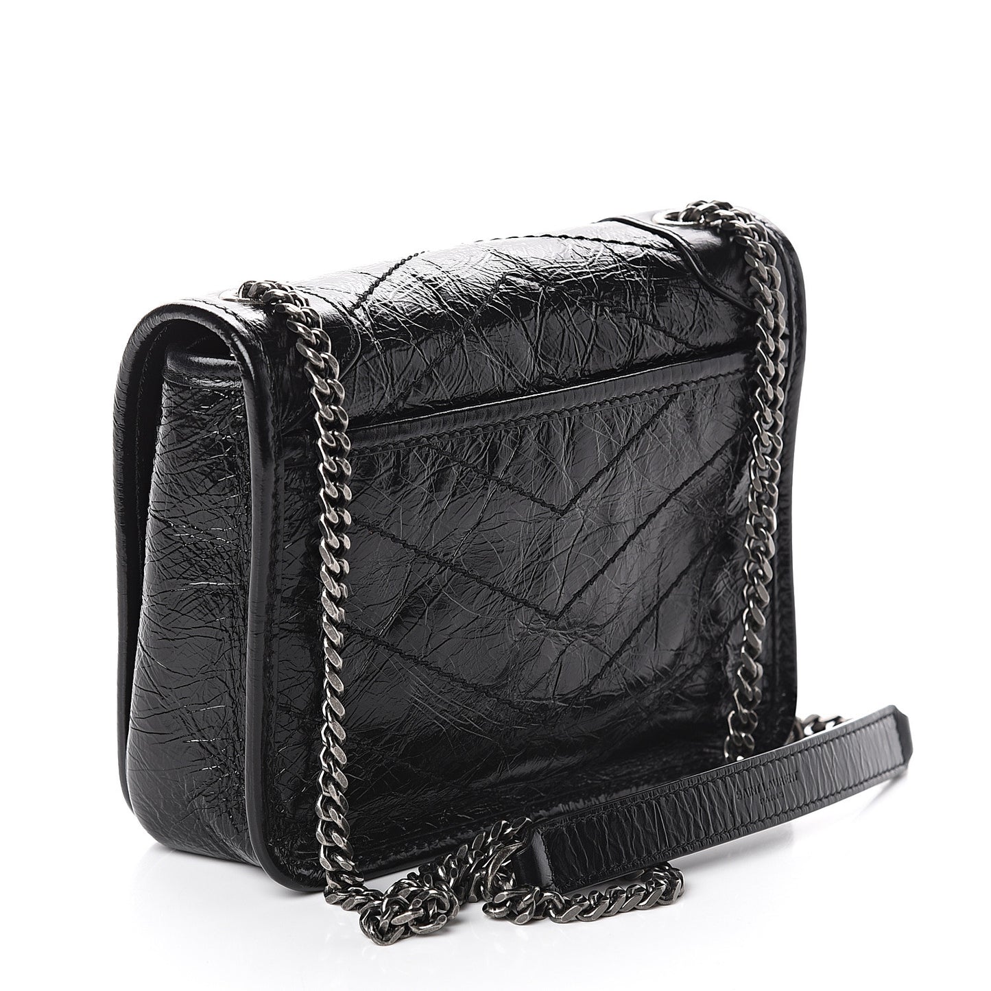 Crinkled Calfskin Matelasse Monogram Niki Chain Wallet Black