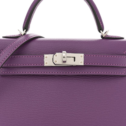 Hermes Chevre Mysore Verso Mini Kelly Sellier 20 Violet Raisin 8 of 11