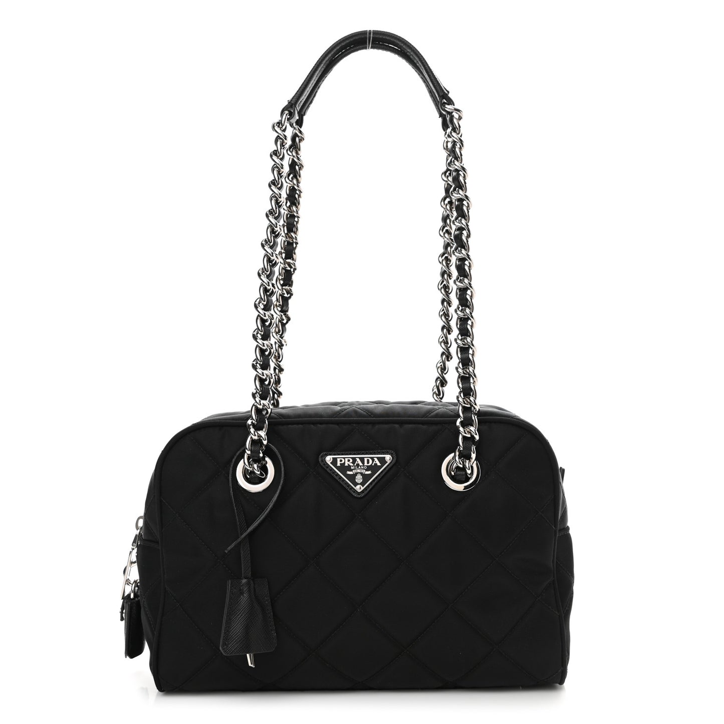 Nylon Tessuto Impuntu Quilted Shoulder Bag Black