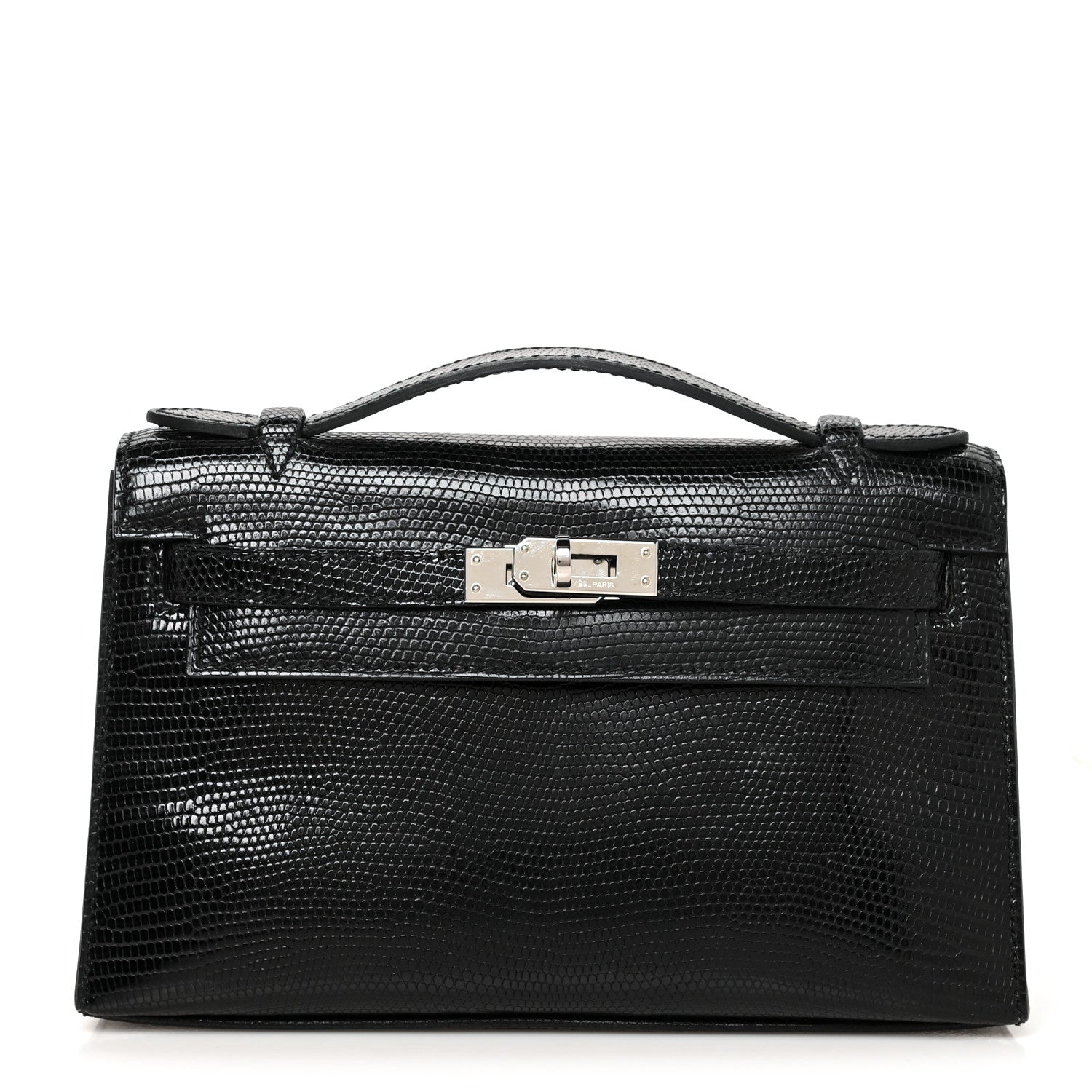 Hermes Lizard Kelly Pochette Clutch Black 1 of 12