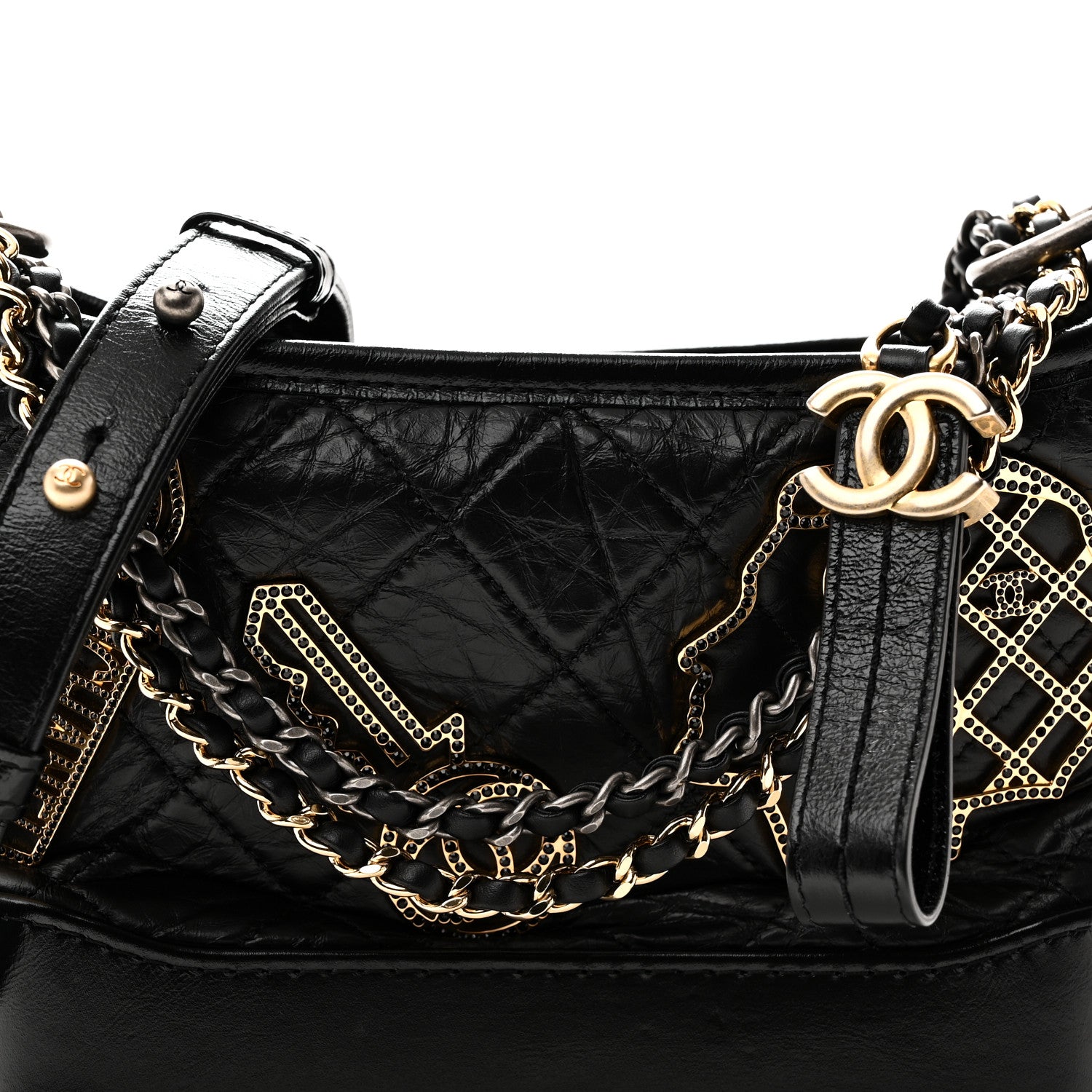 Chanel Aged Calfskin Quilted Charms Small Gabrielle Hobo Black 8 of 10