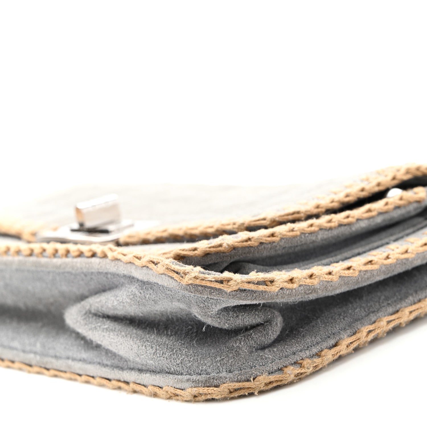 Chanel Suede Chocolate Bar Whipstitch Mademoiselle Flap Grey 10 of 10