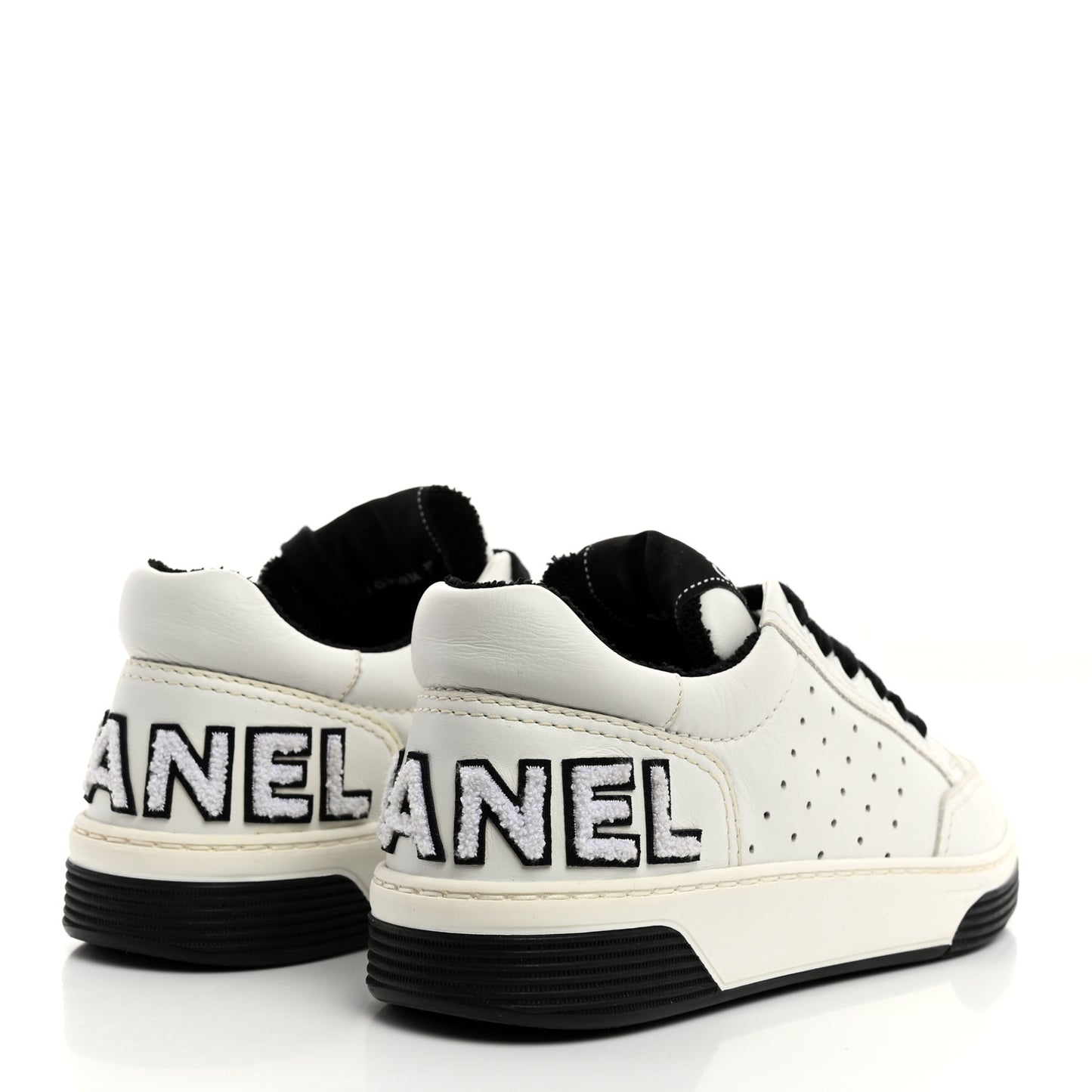 Calfskin Womens Logo Sneakers 35 Black White