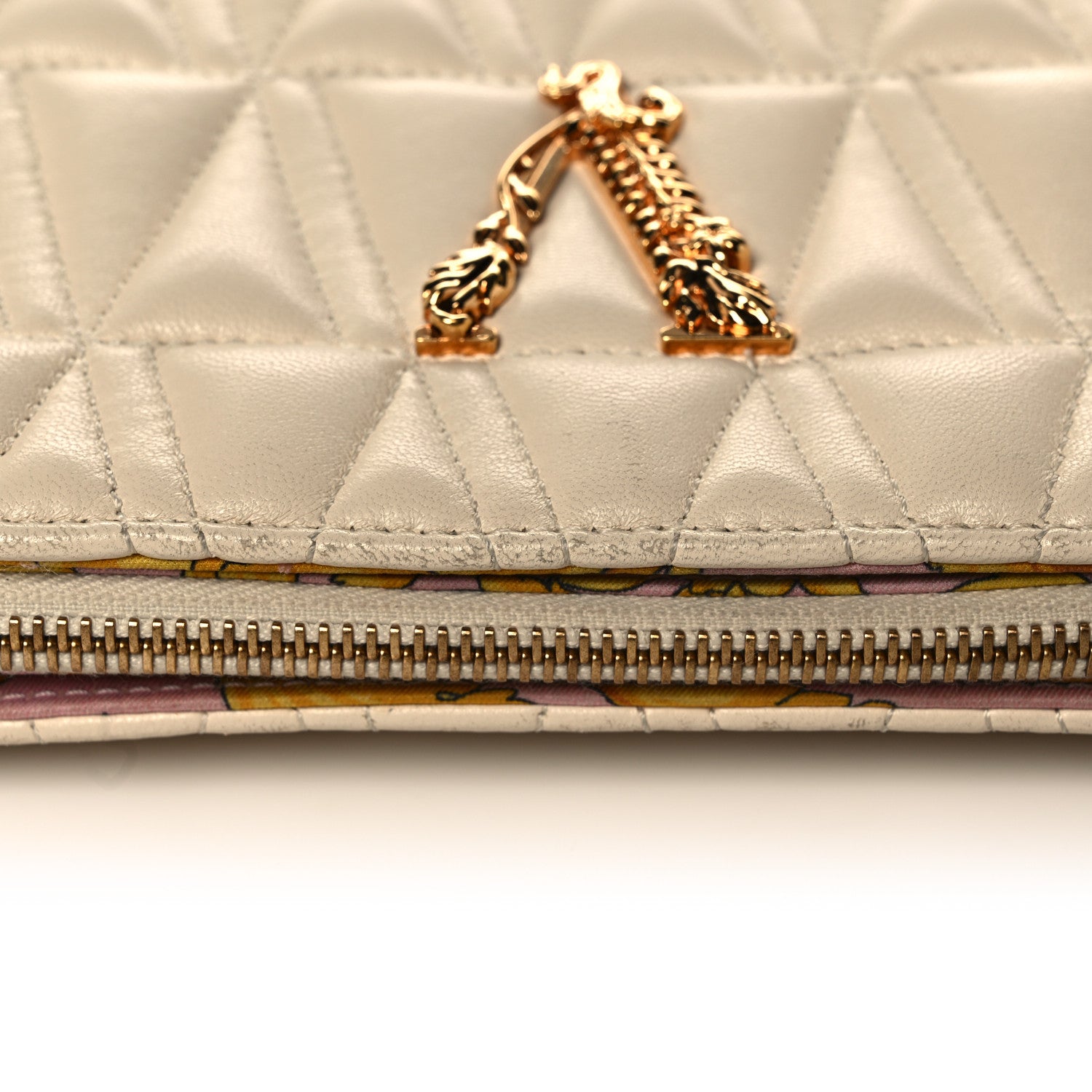 Versace Nappa Barocco Quilted Virtus Chain Shoulder Bag Ecru 19 of 19