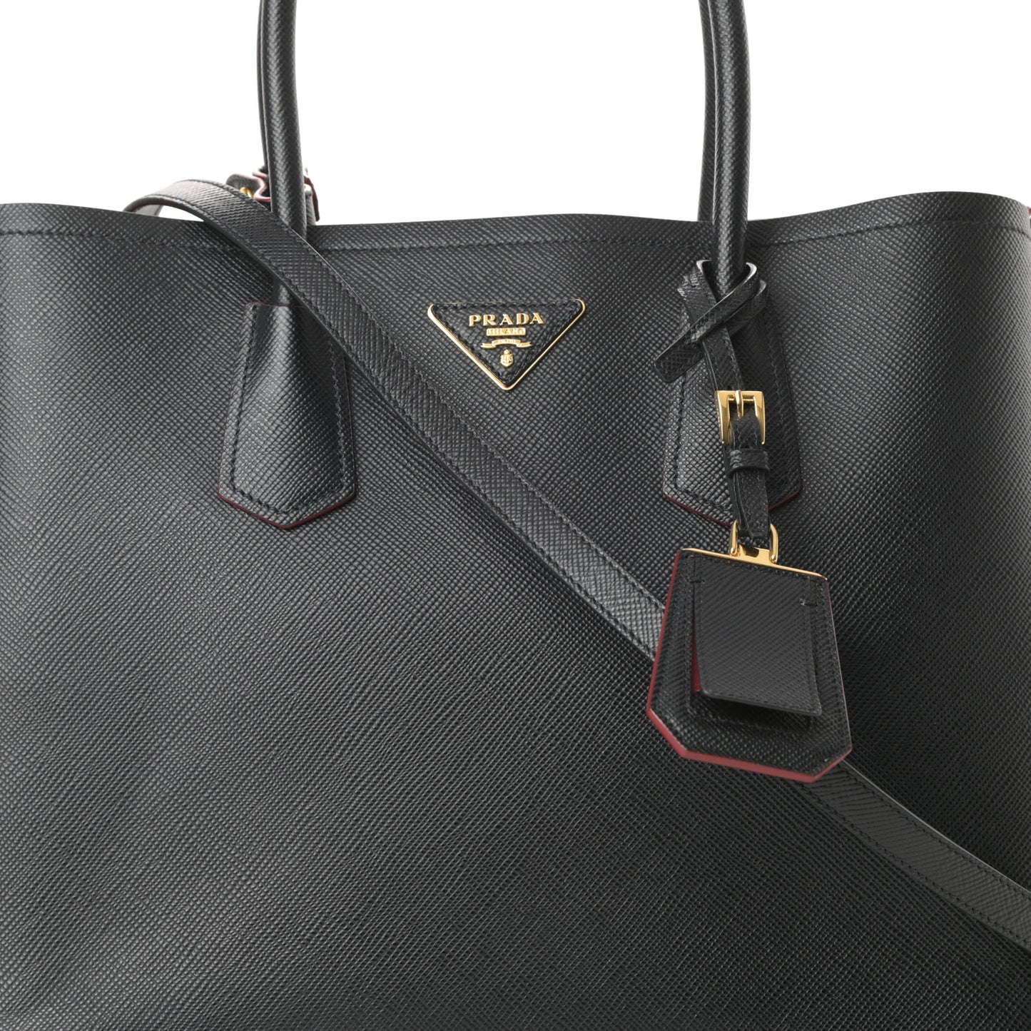 Saffiano Cuir Large Double Bag Black Fuoco