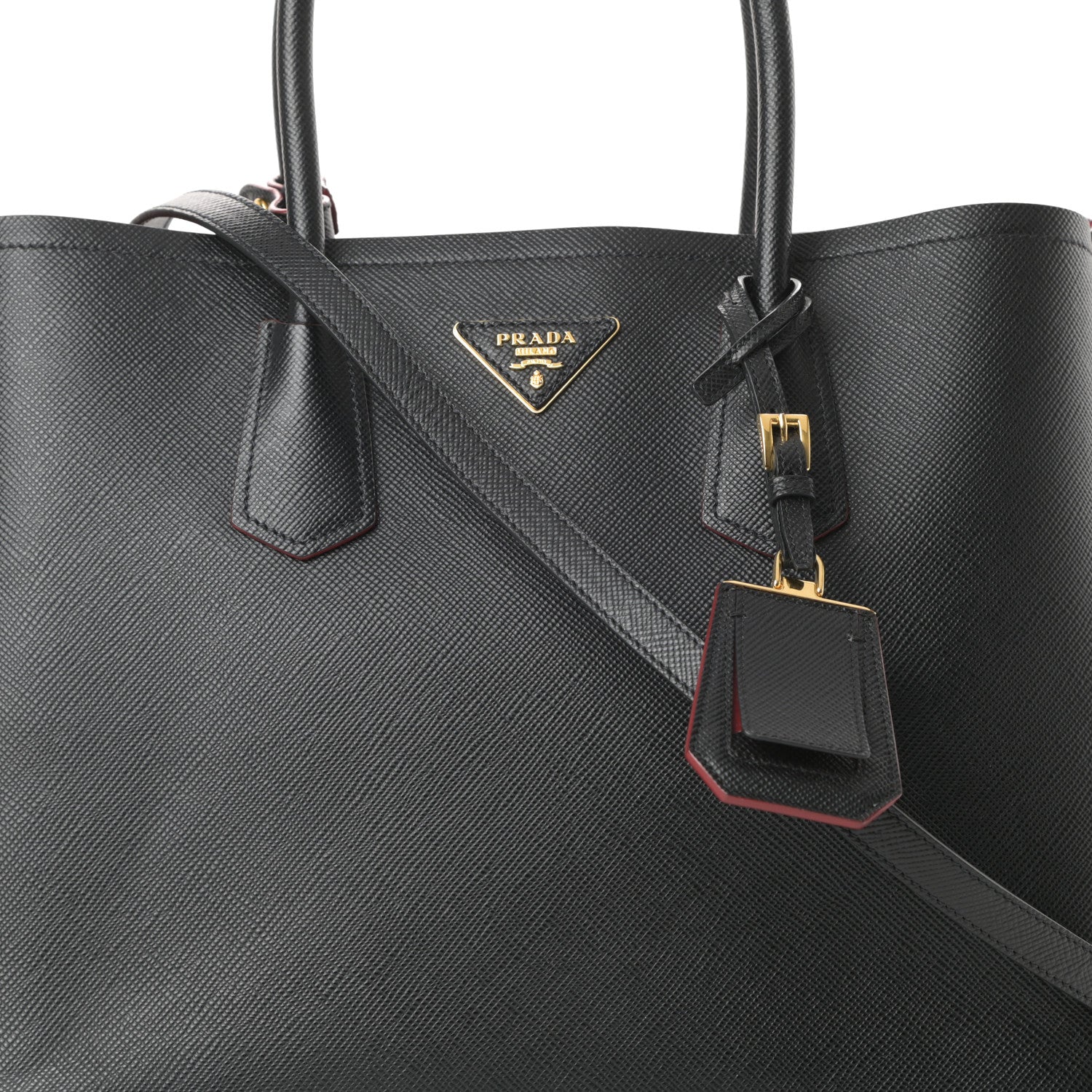 Prada Saffiano Cuir Large Double Bag Black Fuoco 8 of 12