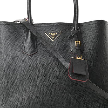 Prada Saffiano Cuir Large Double Bag Black Fuoco 8 of 12