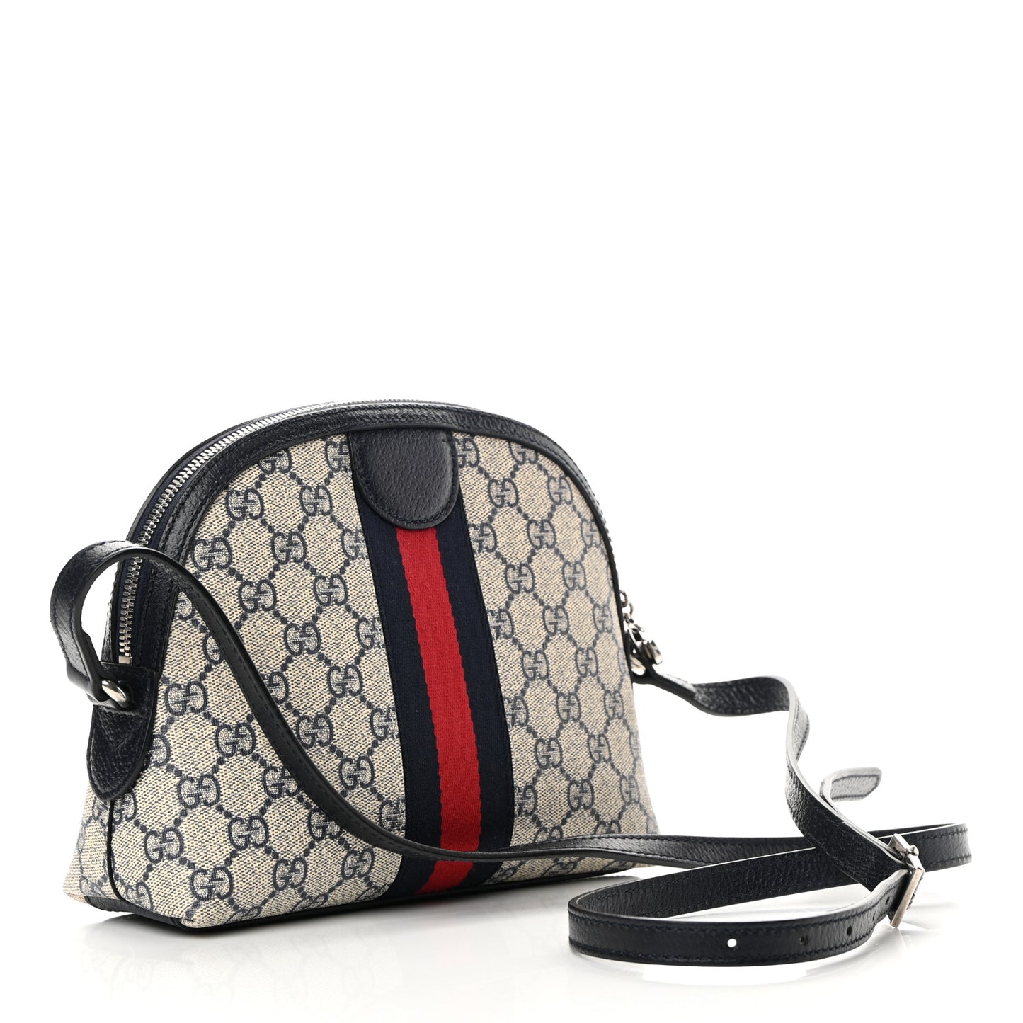 GG Supreme Monogram Textured Dollar Calfskin Web Small Ophidia Dome Shoulder Bag Beige Blue