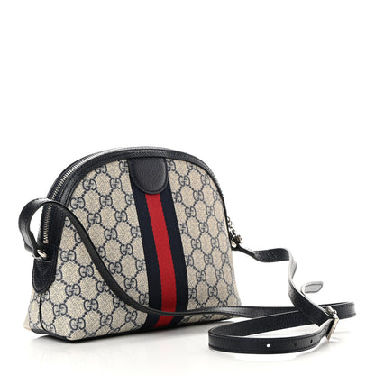 Gucci GG Supreme Monogram Textured Dollar Calfskin Web Small Ophidia Dome Shoulder Bag Beige Blue 3 of 12