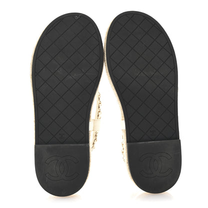 Chanel Lambskin Chain CC Thong Espadrille Sandals 41 White 6 of 10