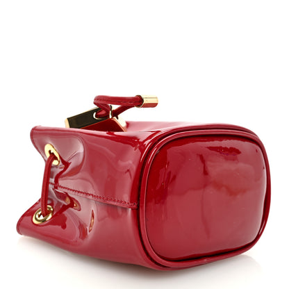 Prada Vernice Metal Triangle Logo Mini Drawcord Pouch Shoulder Bag Cherry 4 of 10