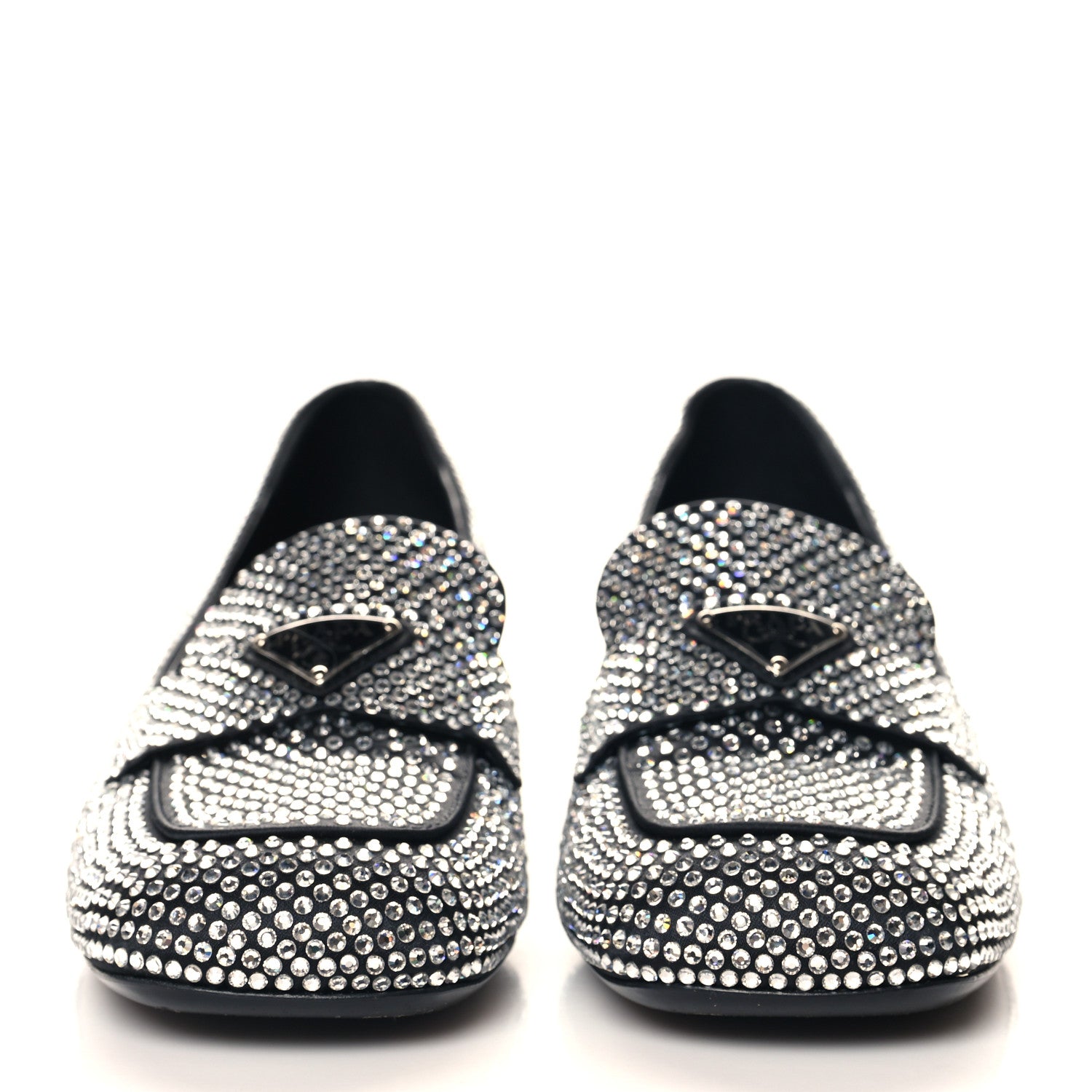 Prada Satin Crystal Metal Triangle Logo 45mm Block Heel Loafers 40 Cristal 3 of 8