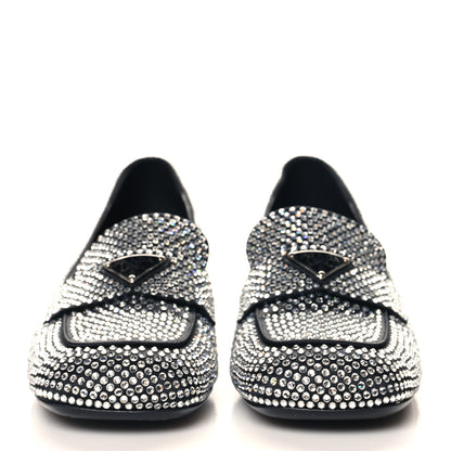 Prada Satin Crystal Metal Triangle Logo 45mm Block Heel Loafers 40 Cristal 3 of 8