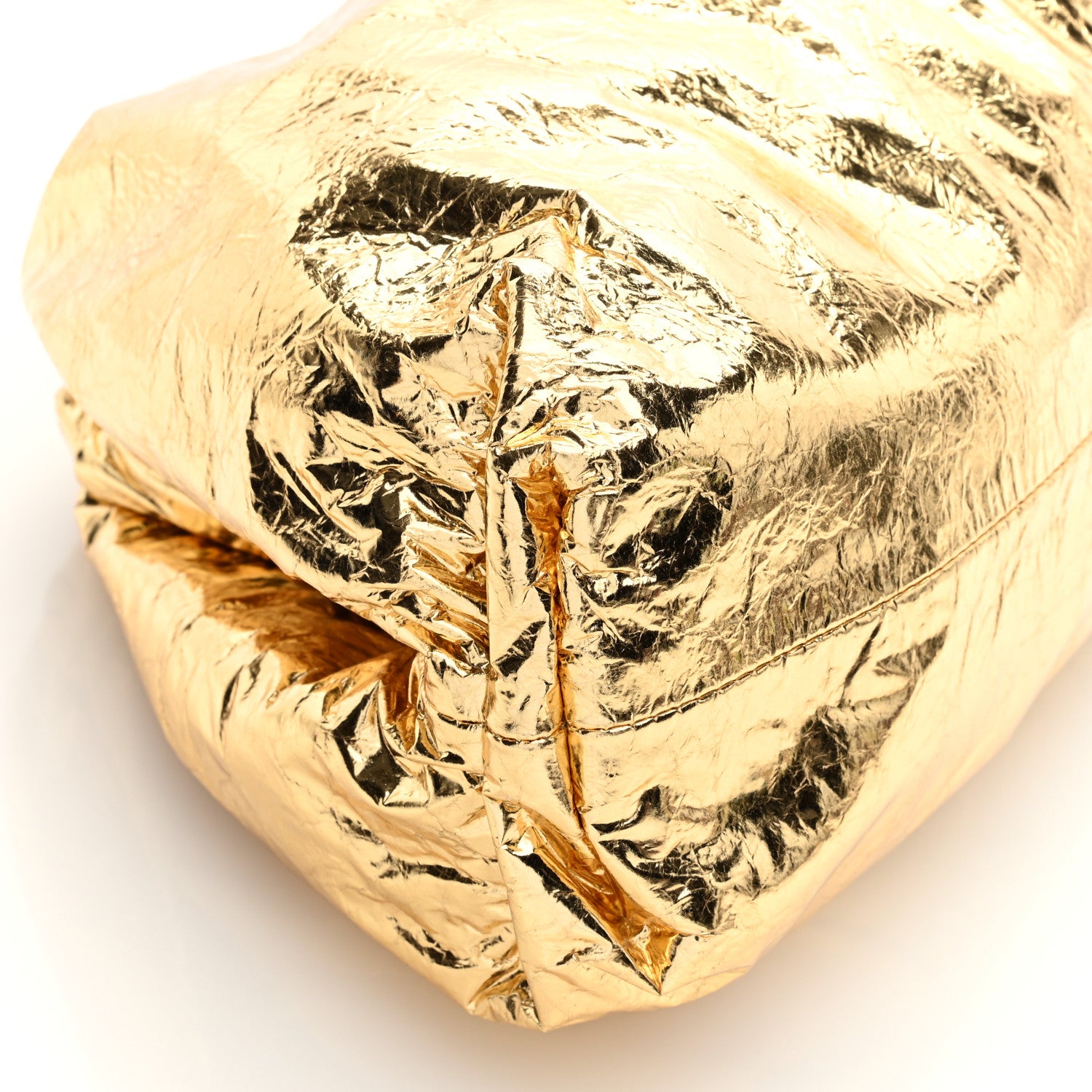 Bottega Veneta Metallic Crinkled Lambskin The Pouch Oversized Clutch Oro 8 of 9