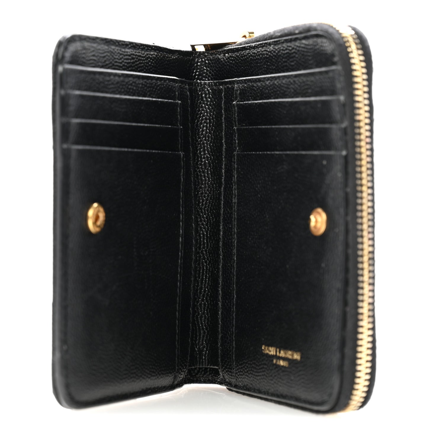 Grain De Poudre Matelasse Chevron Monogram Compact Zip Around Wallet Black
