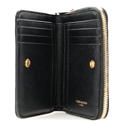 Saint Laurent Grain De Poudre Matelasse Chevron Monogram Compact Zip Around Wallet Black 5 of 10