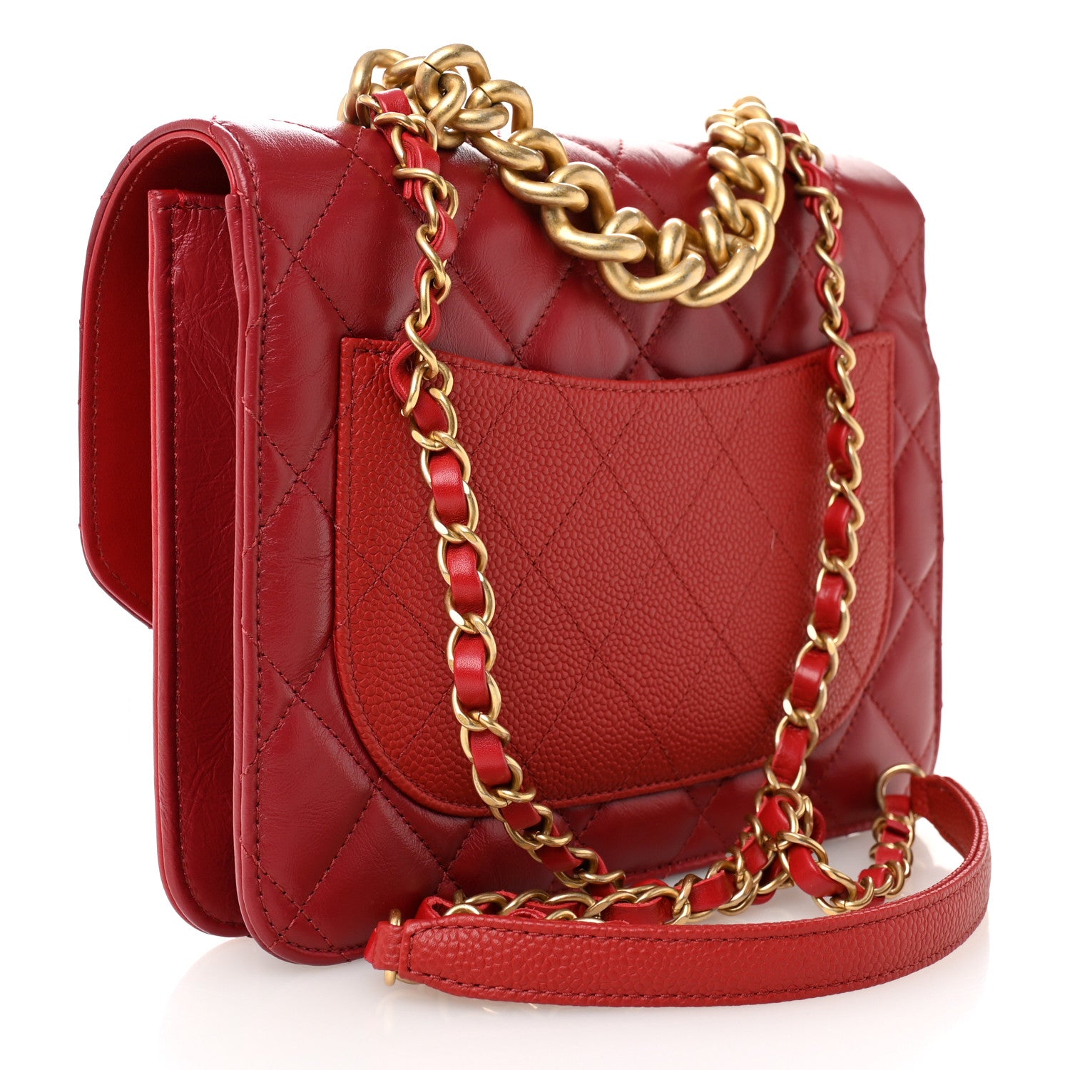 Chanel Calfskin Caviar Quilted Chain Handle Flap Red 3 of 11