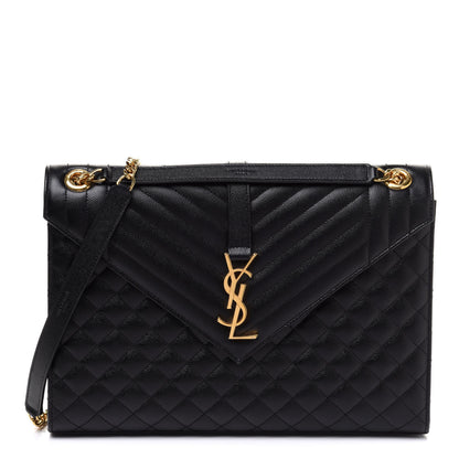 Saint Laurent Grain De Poudre Textured Mixed Matelasse Large Triquilt Monogram Satchel Black 1 of 13