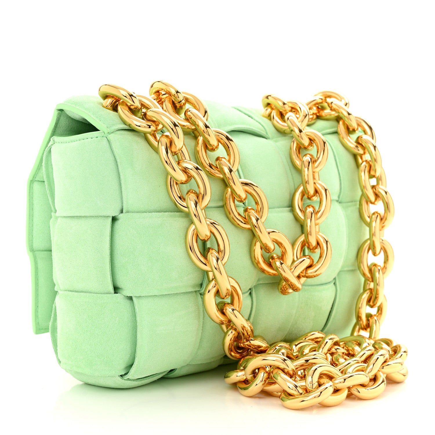 Bottega Veneta Suede Maxi Intrecciato Padded Chain Cassette Crossbody Bag Wasabi 3 of 10