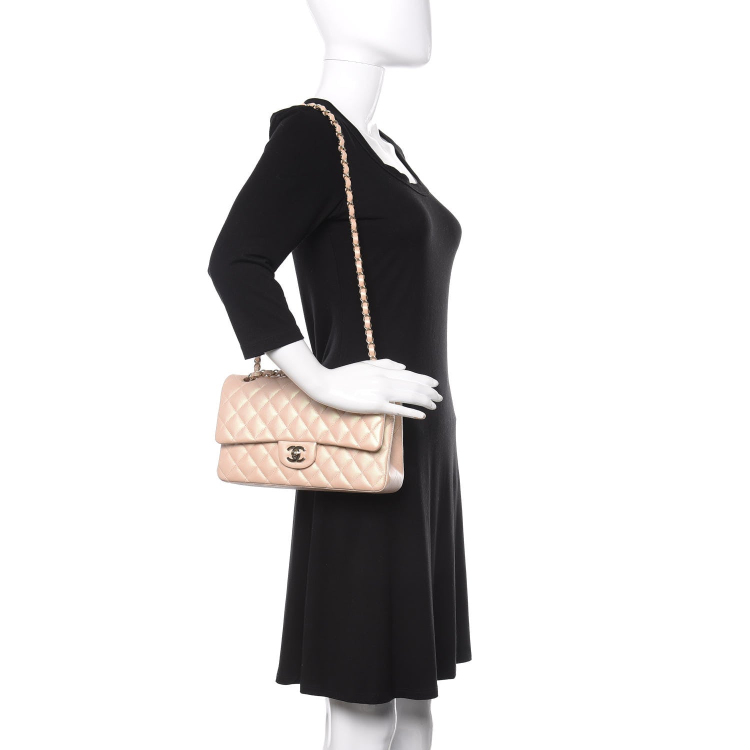 Chanel Iridescent Calfskin Quilted Medium Double Flap Beige 2 of 12