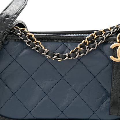 Chanel Aged Calfskin Quilted Small Gabrielle Hobo Navy Black 8 of 11