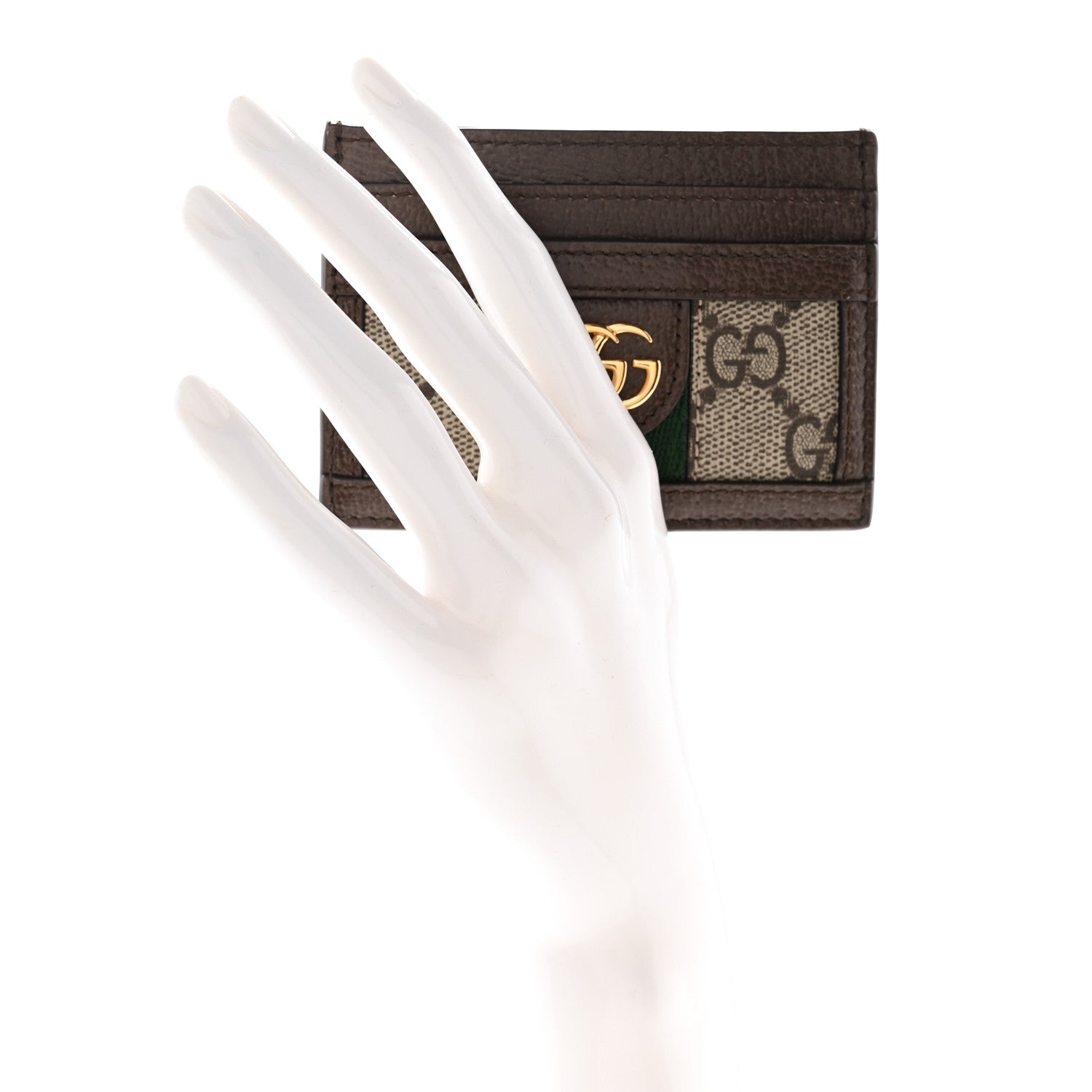 Gucci GG Supreme Monogram Textured Dollar Calfskin Ophidia Card Holder Beige Ebony New Acero 2 of 6