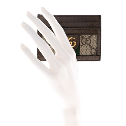 Gucci GG Supreme Monogram Textured Dollar Calfskin Ophidia Card Holder Beige Ebony New Acero 2 of 6